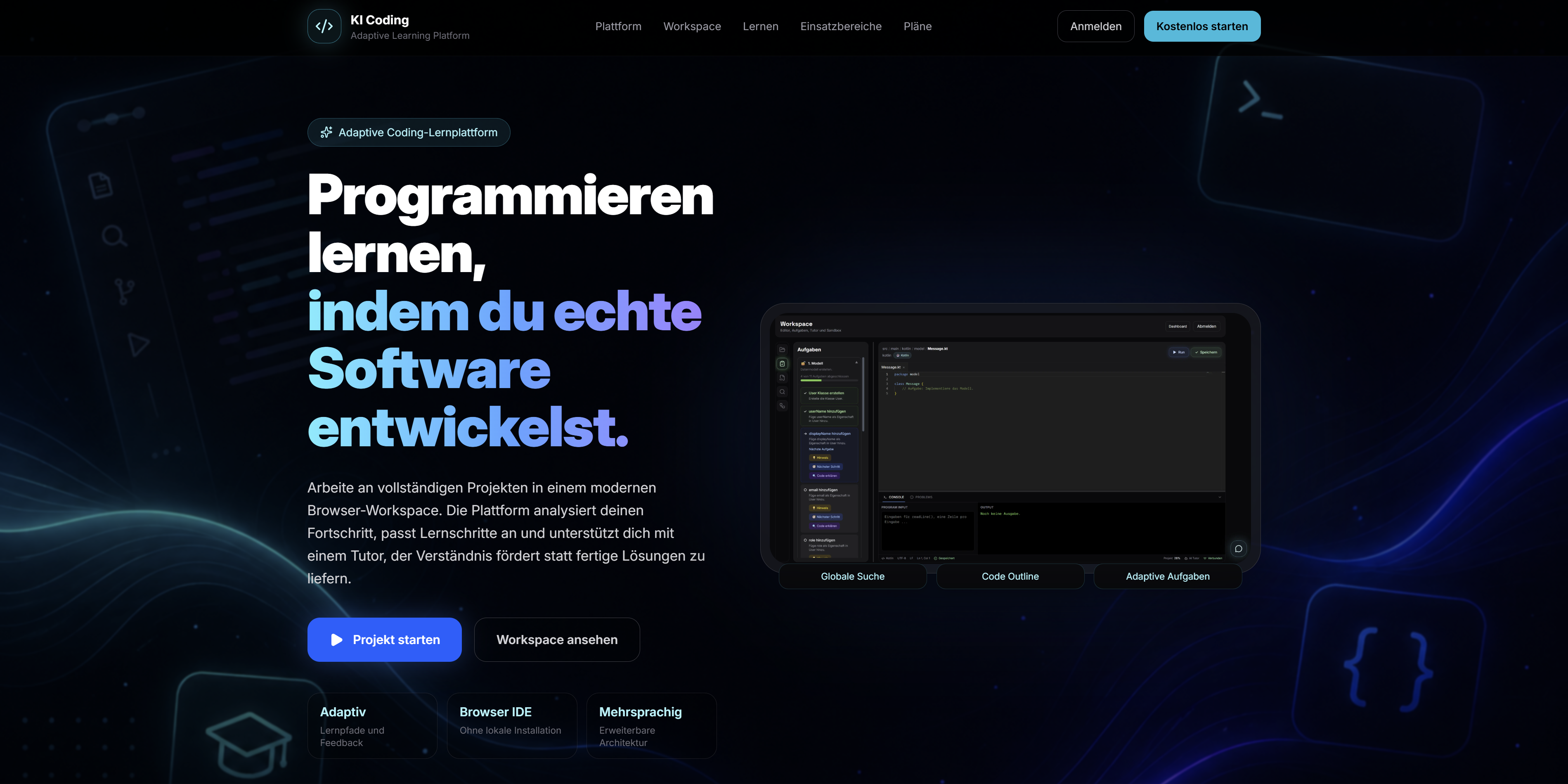 KI Coding Plattform Screenshot